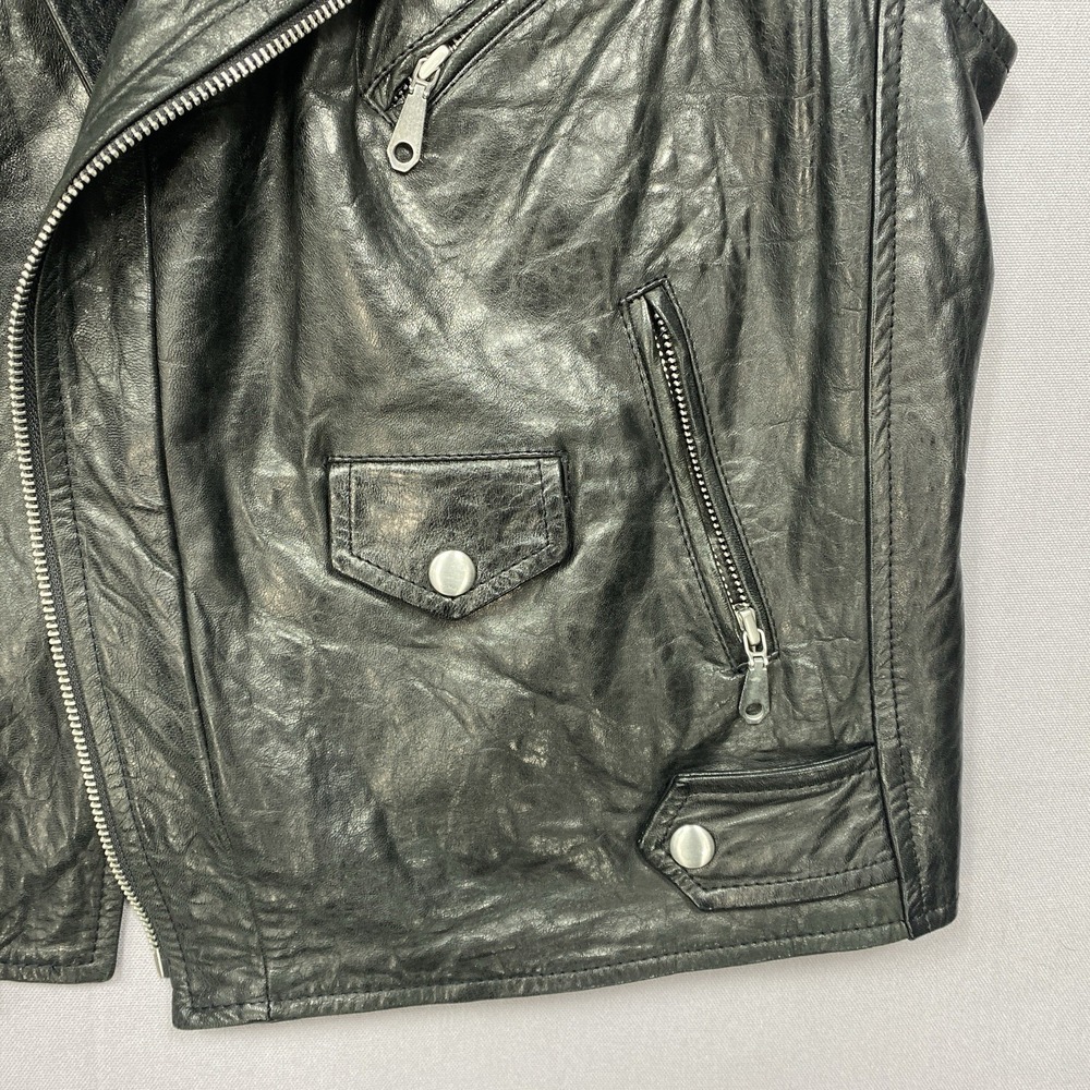 Rebecca Minkoff Vest Large Lambskin Leather Moto Biker Asymmetrical Zipper Black - Picture 4 of 12